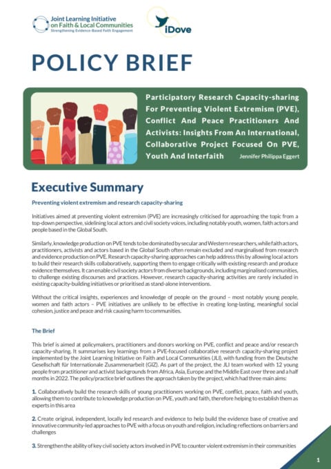 Policy Brief: Participatory Research Capacity-sharing For Preventing Violent Extremism (PVE), Conflict And Peace Practitioners And Activists: Insights From An International, Collaborative Project Focused On PVE, Youth And Interfaith